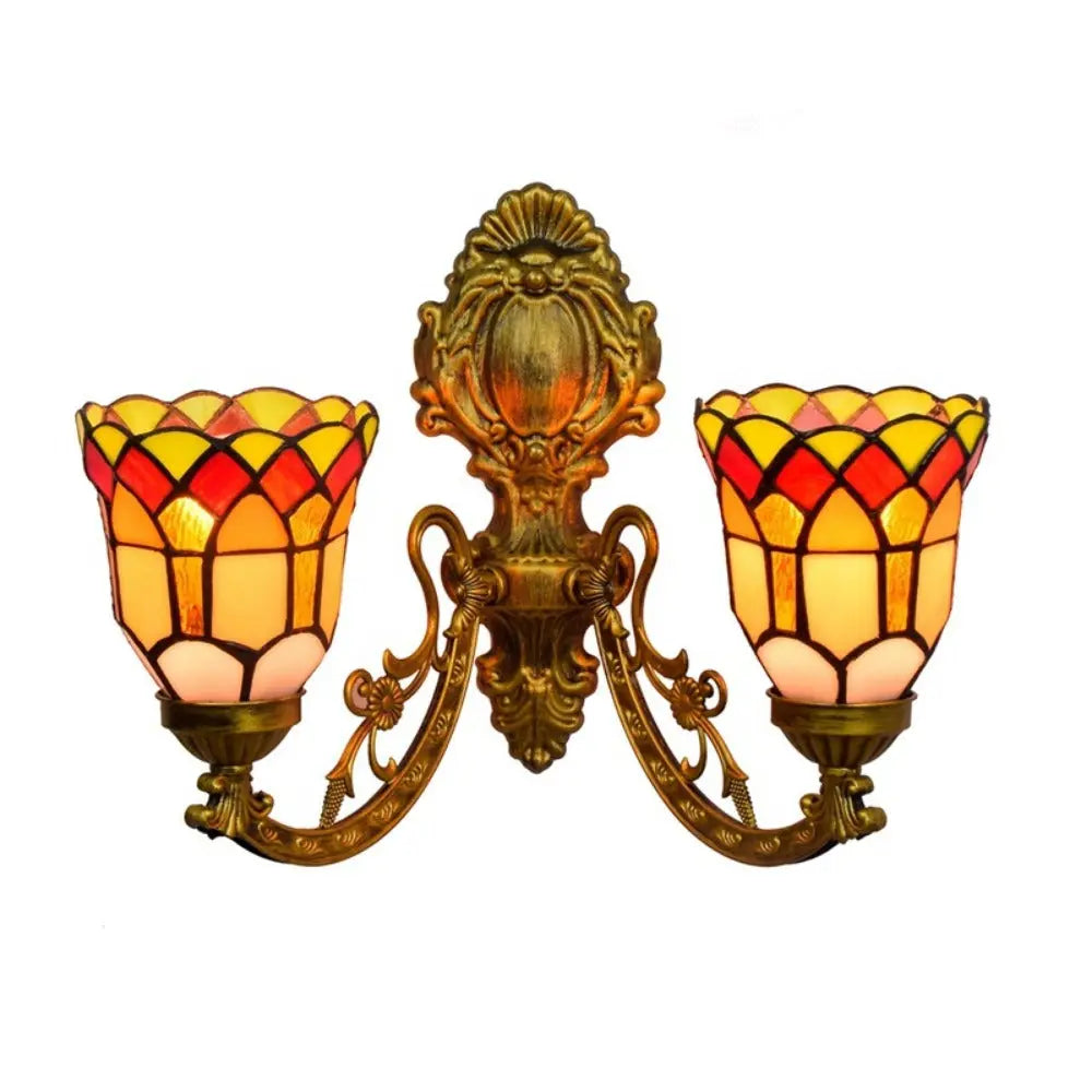 Antique Tiffany Wall Sconce Stained Glass Double Head Wall Lamp - CTL