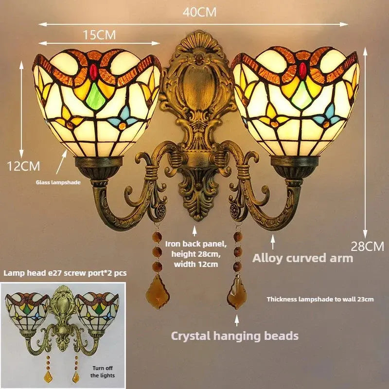 Vintage Double Head Tiffany Stained Glass Baroque Floral Lampshade Tiffany Wall Lights - CTL