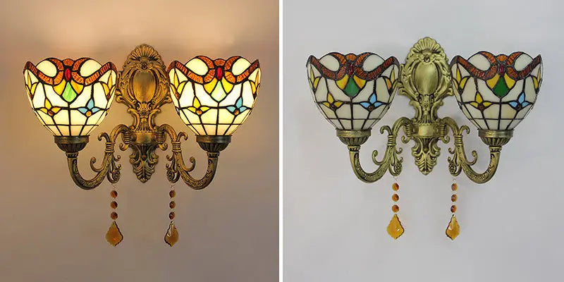 Vintage Double Head Tiffany Stained Glass Baroque Floral Lampshade Tiffany Wall Lights - CTL