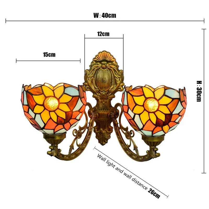 Outdoor Sconces Tiffany Sunflower Stained Glass Double Head Wall Light - CTL