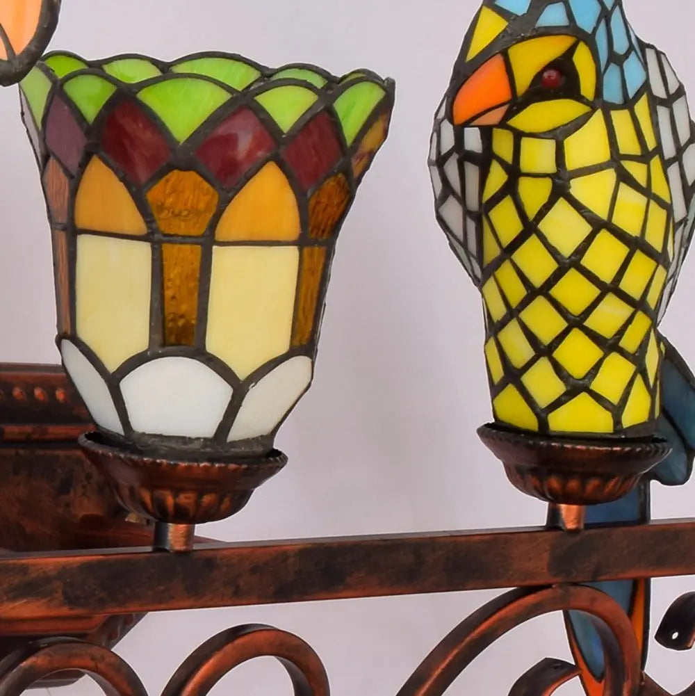 Stained Glass Parrot Lamp Vintage Tiffany Three Head Wall Sconce - CTL