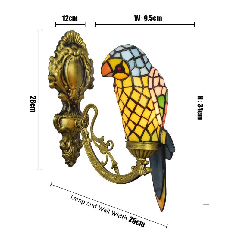 Vintage Stained Glass Yellow Parrot Lampshade Tiffany Style Wall Sconce - CTL