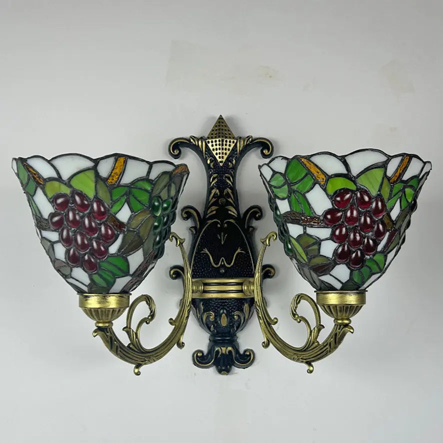 Two Light Wall Sconce Stained Glass Flower Tiffany Double Head Wall Lamps - CTL