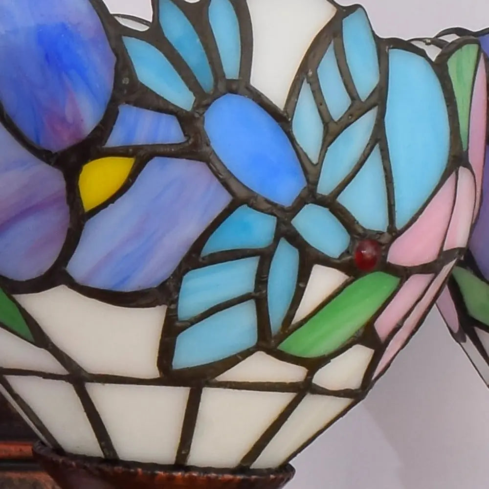 Vintage Stained Glass Flower Lampshade Tiffany Triple Arm Sconce - CTL