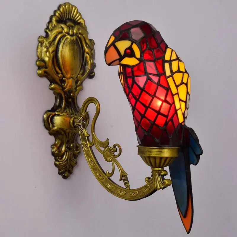 Antique Stained Glass Red Parrot Wall Sconce Tiffany Light - CTL
