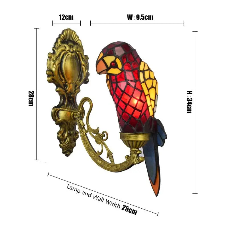 Antique Stained Glass Red Parrot Wall Sconce Tiffany Light - CTL