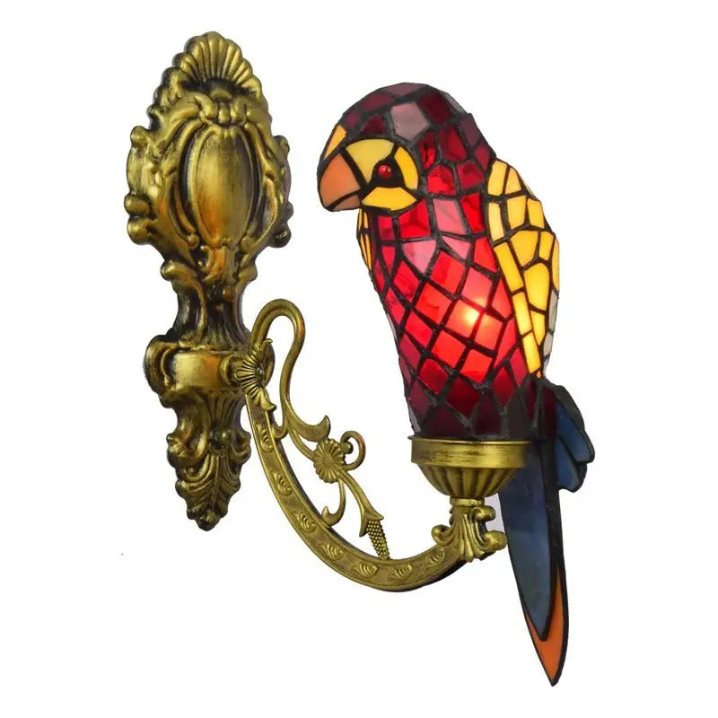 Antique Stained Glass Red Parrot Wall Sconce Tiffany Light - CTL