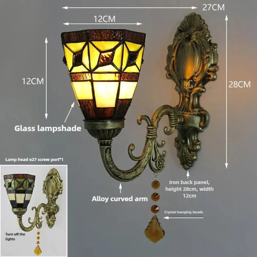 Vintage Stained Glass Simple Floral Lampshade Wall Lamp Tiffany Sconce - CTL