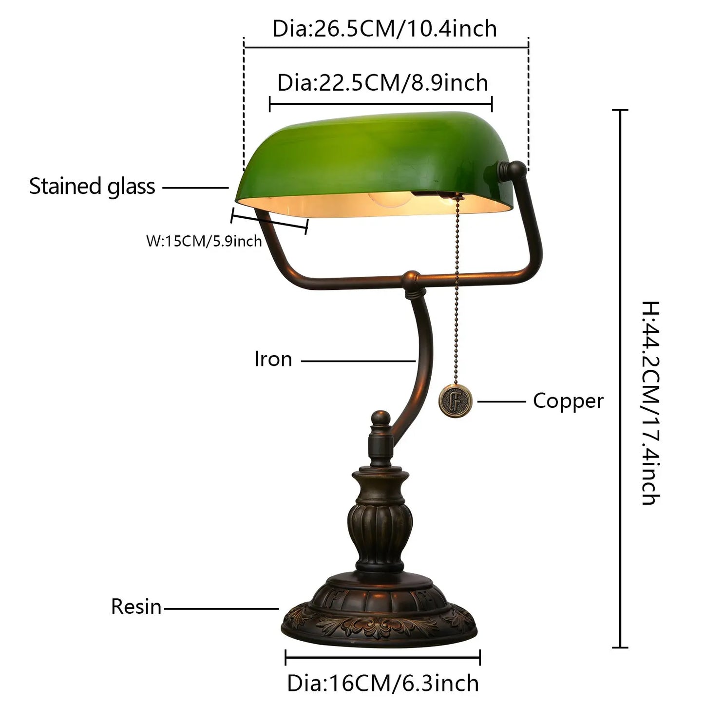 Vintage Tiffany Stained Glass Green Lampshade Retro Bankers Lamp Green Bedside Light - CTL