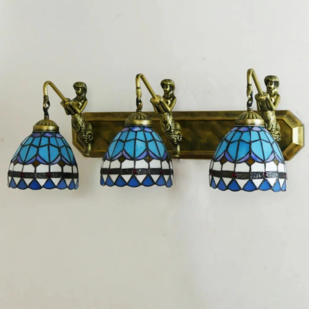 Tiffany Three Light Wall Sconce with Stained Glass Sea Blue Lampshade - CTL