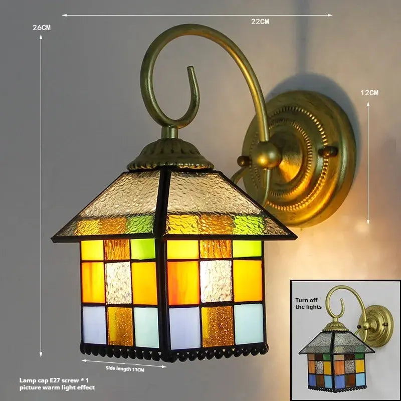 Vintage Stained Glass Pastoral Lampshade Small Tiffany Sconce Wall Lamp - CTL