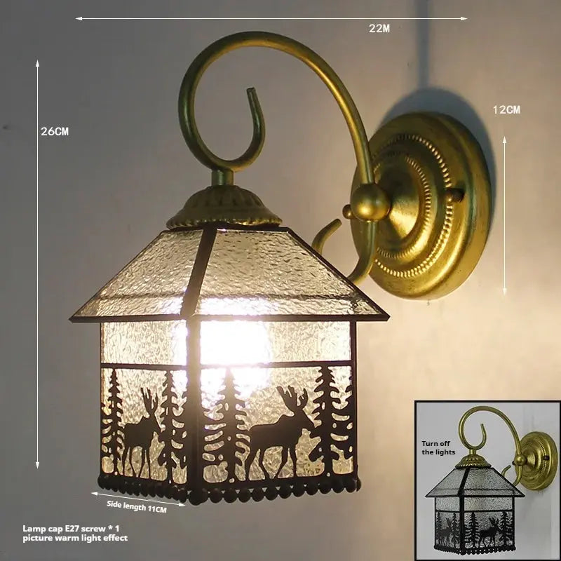 Vintage Stained Glass Pastoral Lampshade Small Tiffany Sconce Wall Lamp - CTL