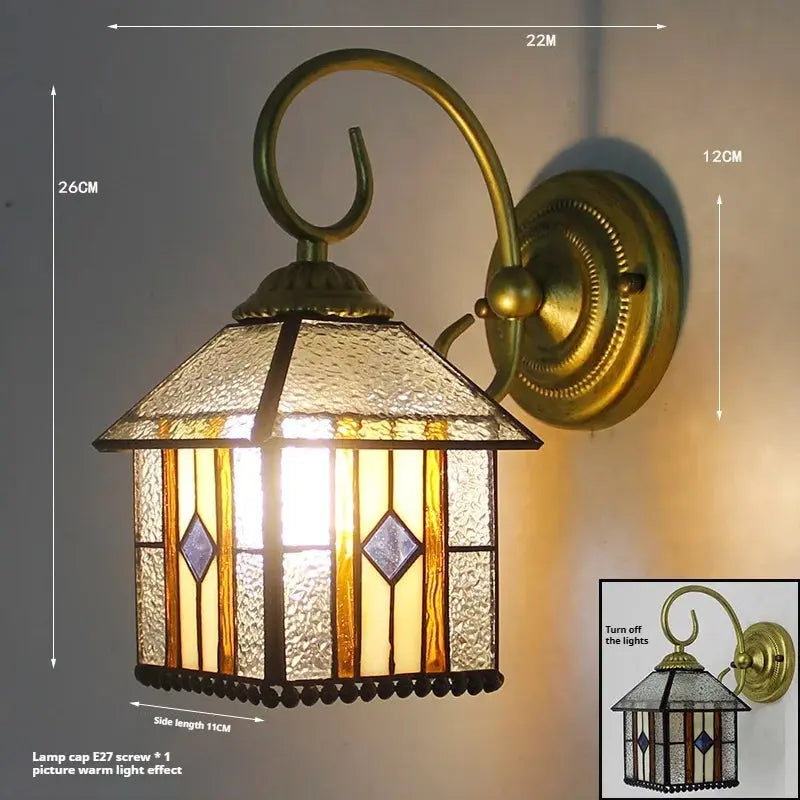 Vintage Stained Glass Pastoral Lampshade Small Tiffany Sconce Wall Lamp - CTL