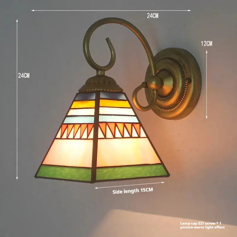 Vintage Stained Glass Pastoral Lampshade Small Tiffany Sconce Wall Lamp - CTL