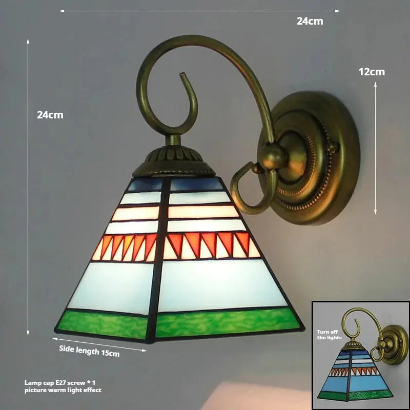 Vintage Stained Glass Pastoral Lampshade Small Tiffany Sconce Wall Lamp - CTL