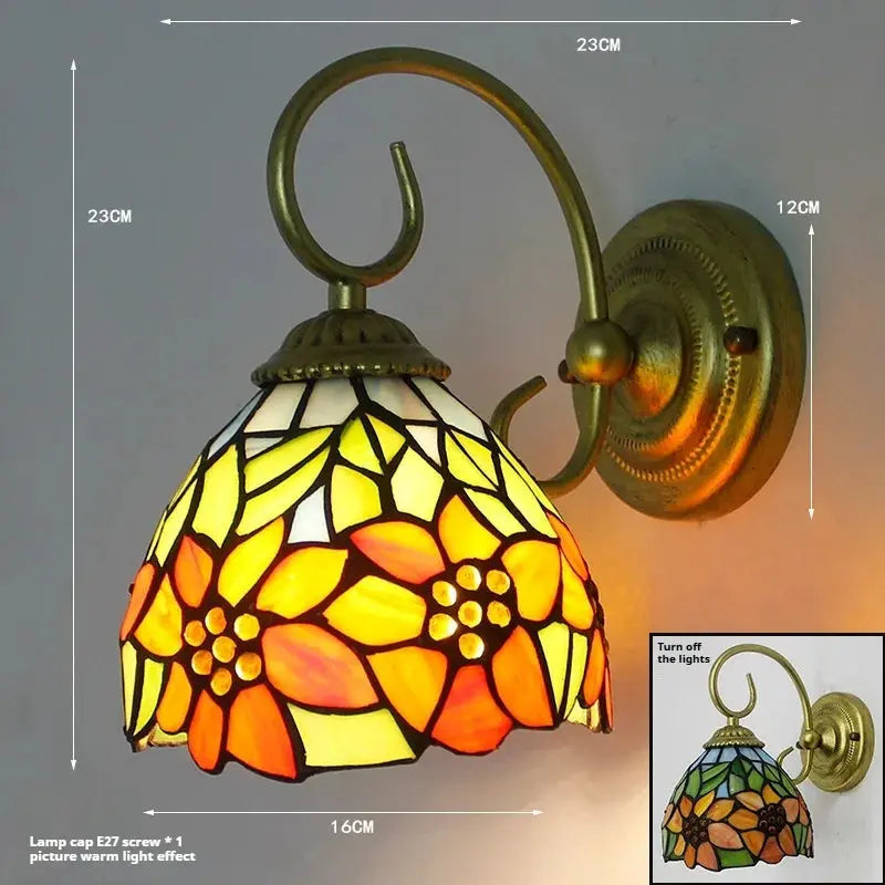 Vintage Stained Glass Pastoral Lampshade Small Tiffany Sconce Wall Lamp - CTL