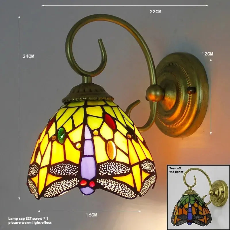 Vintage Stained Glass Pastoral Lampshade Small Tiffany Sconce Wall Lamp - CTL