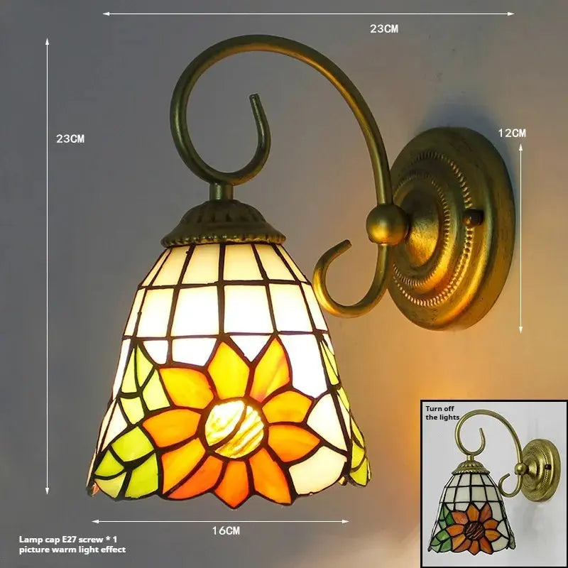 Vintage Stained Glass Pastoral Lampshade Small Tiffany Sconce Wall Lamp - CTL