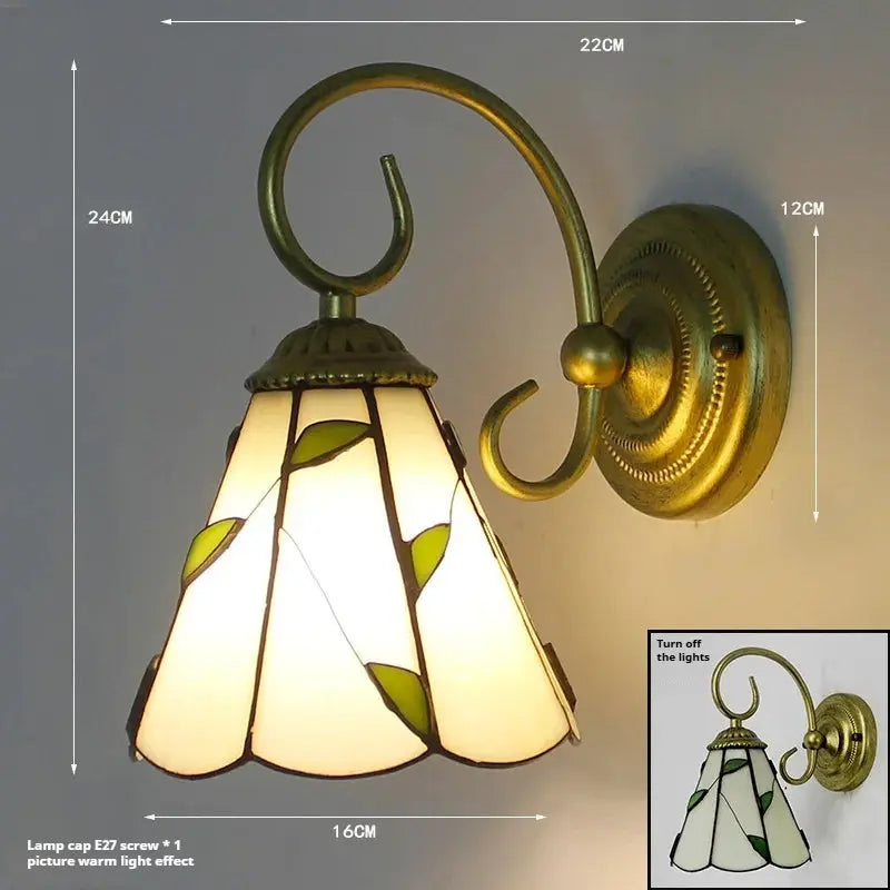 Vintage Stained Glass Pastoral Lampshade Small Tiffany Sconce Wall Lamp - CTL