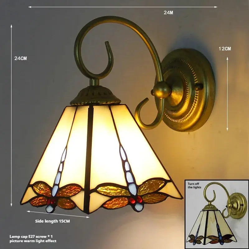 Vintage Stained Glass Pastoral Lampshade Small Tiffany Sconce Wall Lamp - CTL
