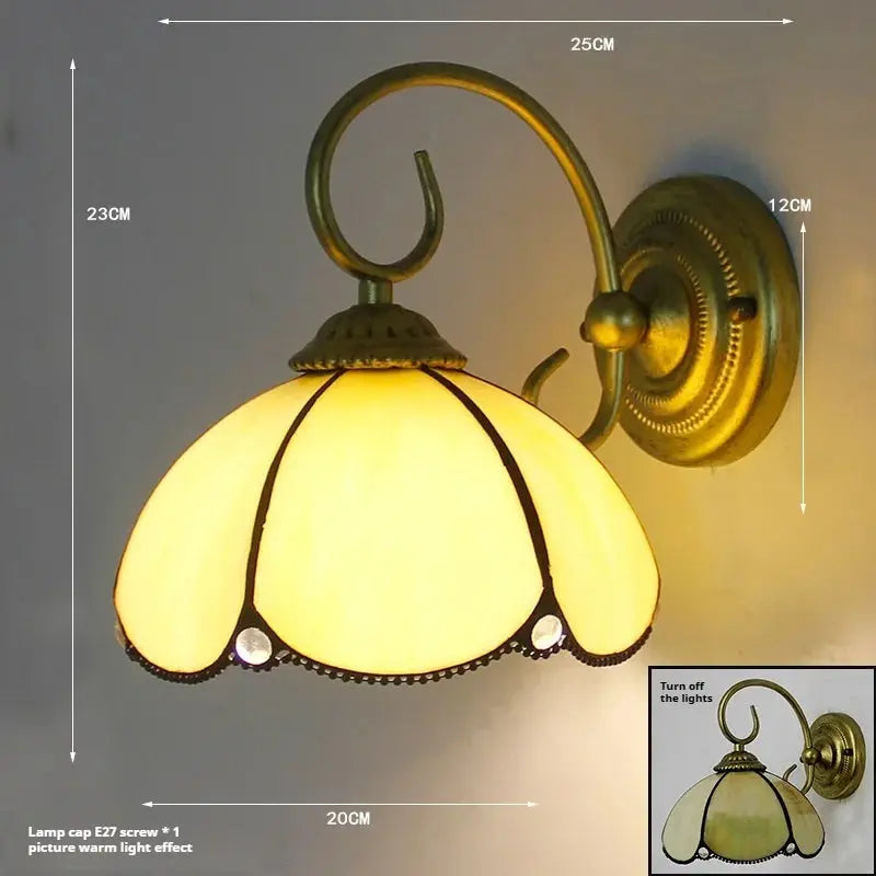 Vintage Stained Glass Pastoral Lampshade Small Tiffany Sconce Wall Lamp - CTL