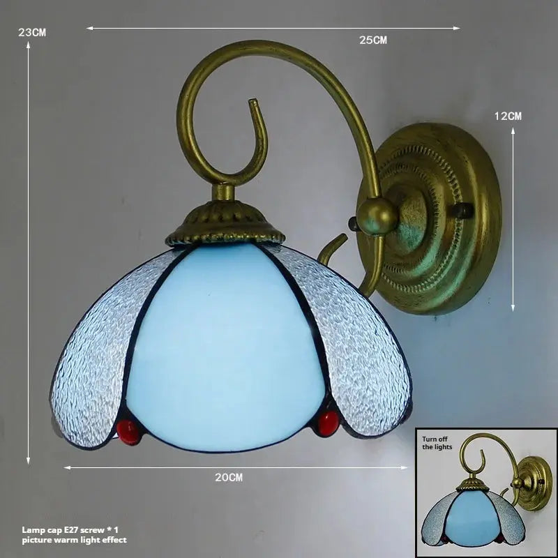 Vintage Stained Glass Pastoral Lampshade Small Tiffany Sconce Wall Lamp - CTL