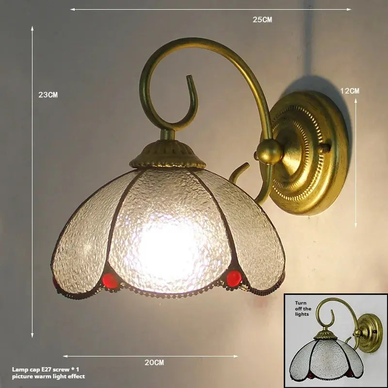 Vintage Stained Glass Pastoral Lampshade Small Tiffany Sconce Wall Lamp - CTL