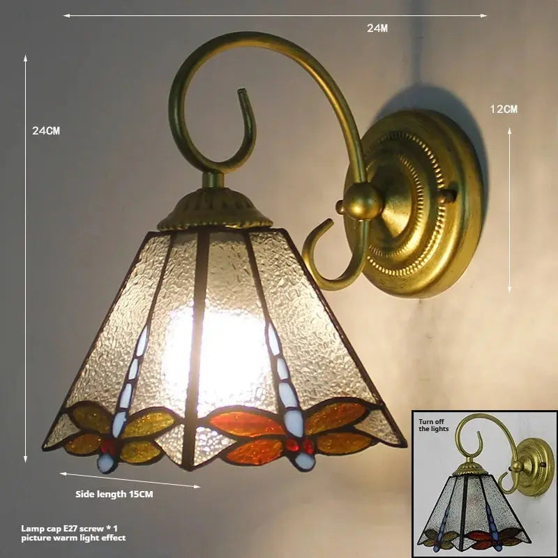 Vintage Stained Glass Pastoral Lampshade Small Tiffany Sconce Wall Lamp - CTL