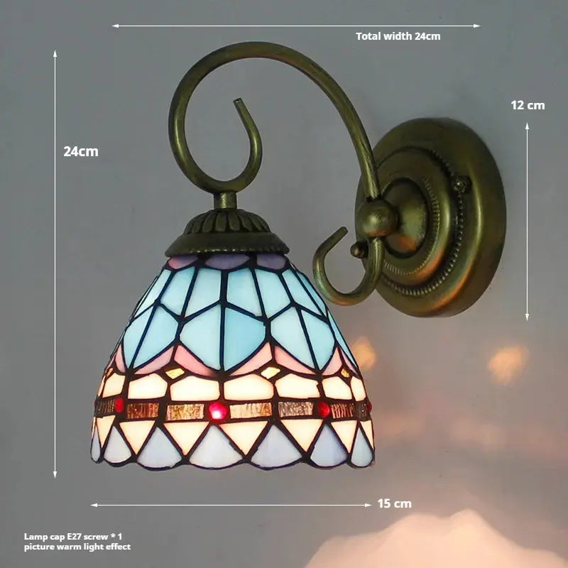 Vintage Stained Glass Pastoral Lampshade Small Tiffany Sconce Wall Lamp - CTL