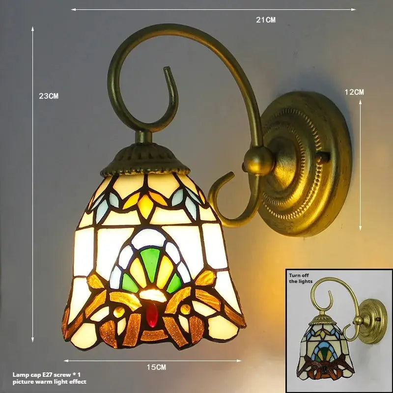 Vintage Stained Glass Pastoral Lampshade Small Tiffany Sconce Wall Lamp - CTL