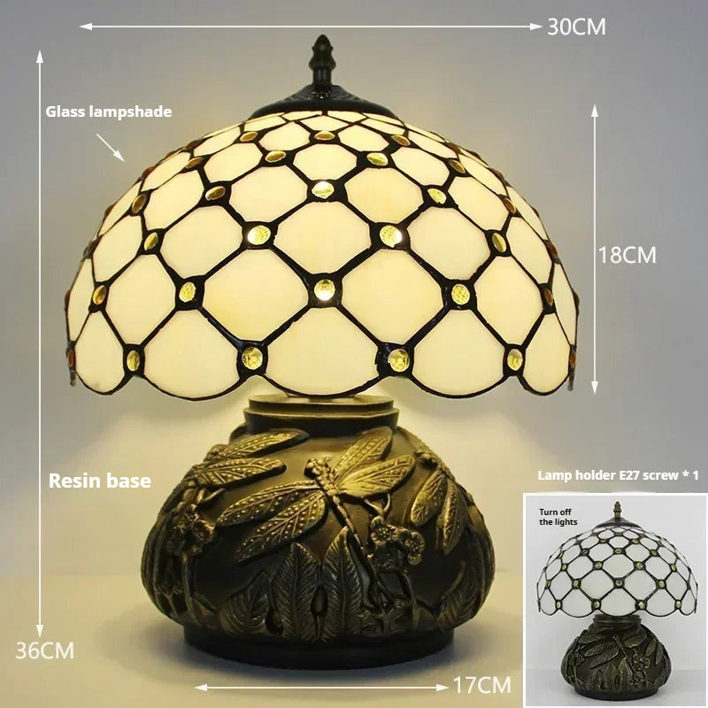 12inch Tiffany Stained Glass Pearl Hummingbird Lampshade Vintage Desk Lamp - CTL