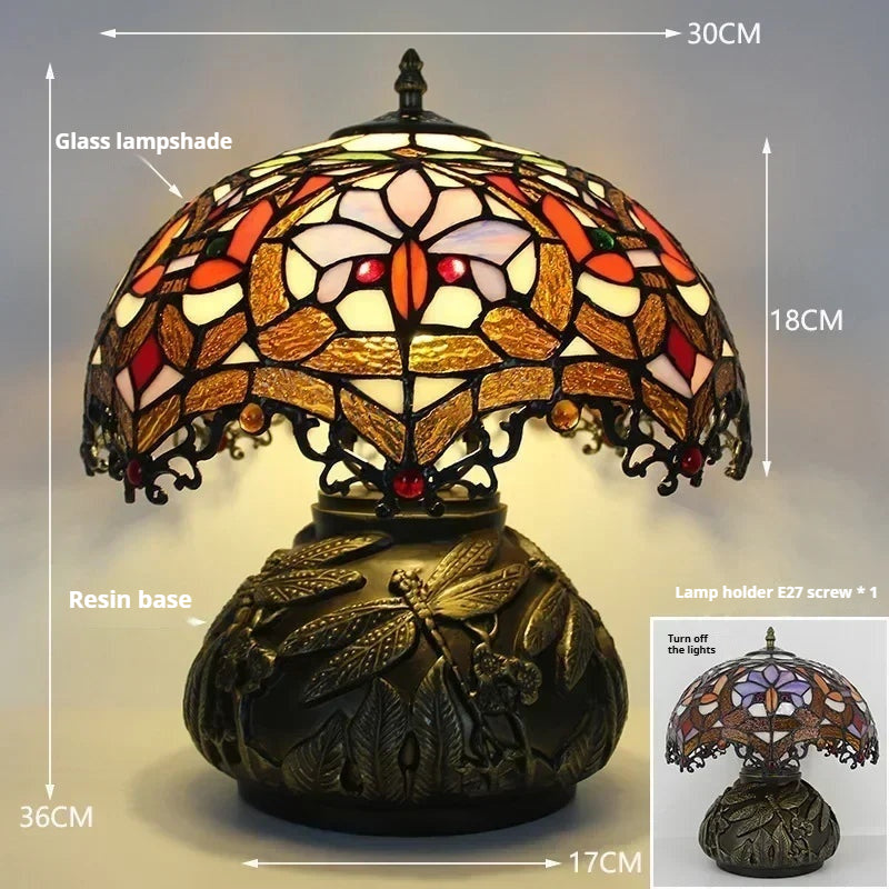 12inch Tiffany Stained Glass Pearl Hummingbird Lampshade Vintage Desk Lamp - CTL
