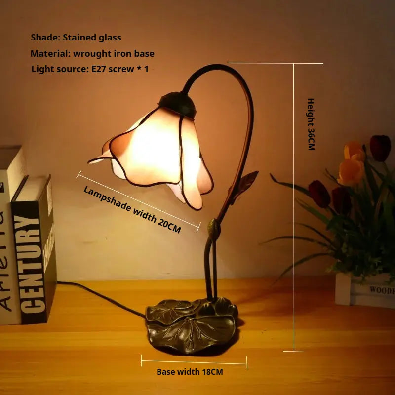 8inch 20cm Stained Glass Blue Lotus Lampshade Vintage Tiffany Table Lamp - CTL