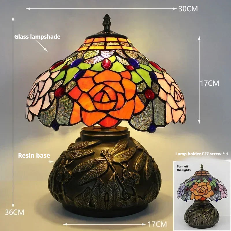 12inch Tiffany Stained Glass Pearl Hummingbird Lampshade Vintage Desk Lamp - CTL