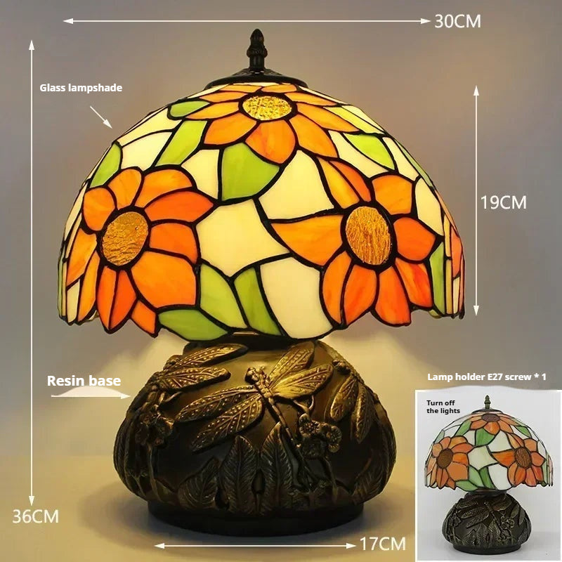 12inch Tiffany Stained Glass Pearl Hummingbird Lampshade Vintage Desk Lamp - CTL