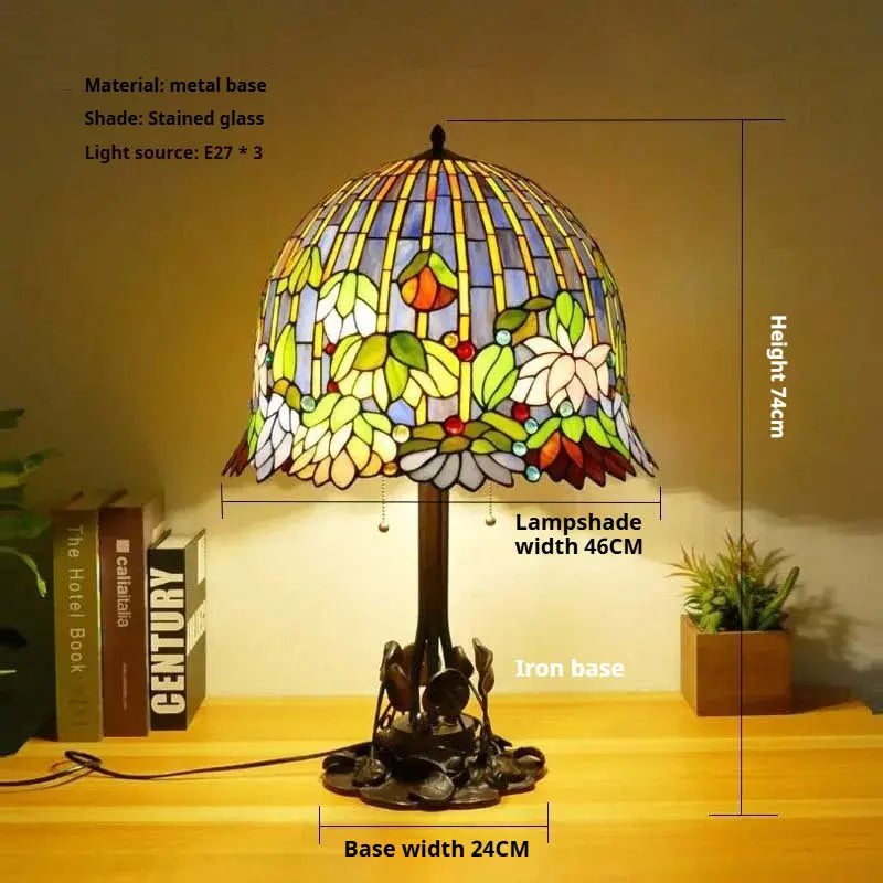16inch 40cm Large Tiffany Style Table Lamps Stained Glass Rose Lampshade Desk Light - CTL