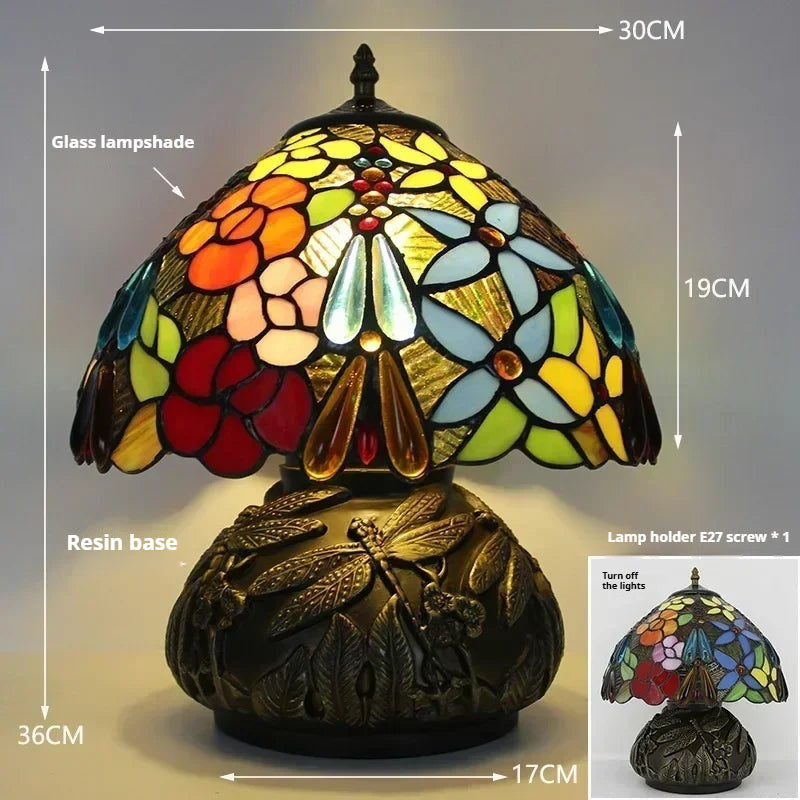 12inch Tiffany Stained Glass Pearl Hummingbird Lampshade Vintage Desk Lamp - CTL