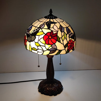 12inch Stained Glass Pastoral Dragonfly Floral Lampshade Vintage Tiffany Desk Lamp - CTL