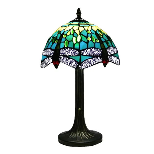 10inch Stained Glass Dragonfly Grape Floral Lampshade Vintage Tiffany Table Lamp - CTL