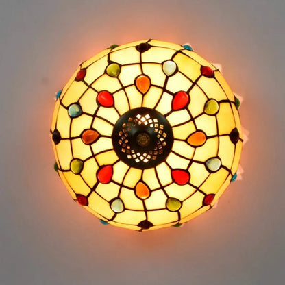 12inch Handmade Stained Glass Beads Tiffany Style Ceiling Light Fixtures - CTL