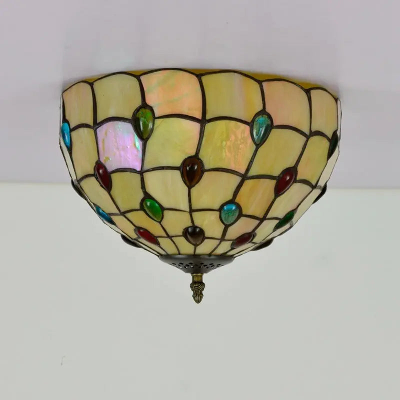 12inch Handmade Stained Glass Beads Tiffany Style Ceiling Light Fixtures - CTL