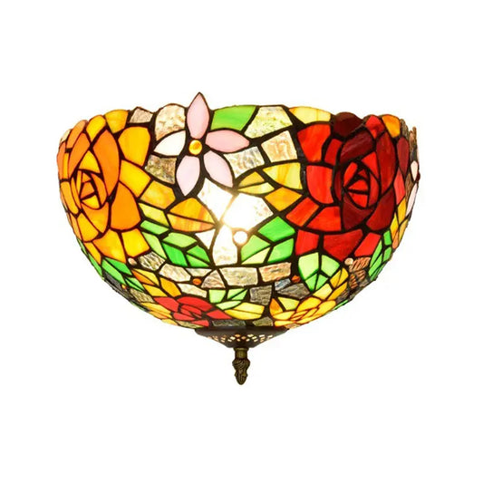 12inch Handmade Stained Glass Rose Tiffany Style Ceiling Light Fixtures - CTL