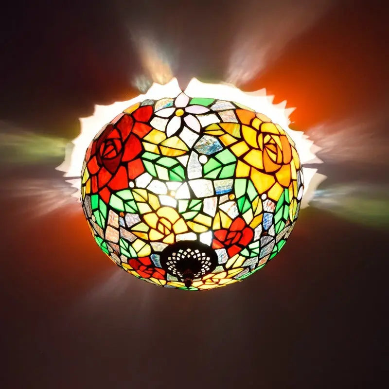 12inch Handmade Stained Glass Rose Tiffany Style Ceiling Light Fixtures - CTL