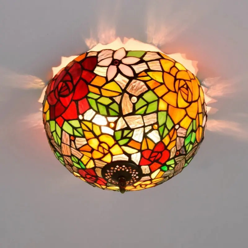 12inch Handmade Stained Glass Rose Tiffany Style Ceiling Light Fixtures - CTL