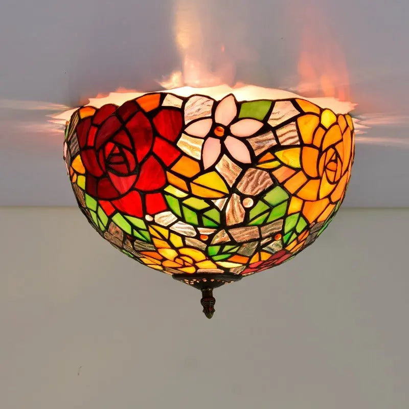 12inch Handmade Stained Glass Rose Tiffany Style Ceiling Light Fixtures - CTL