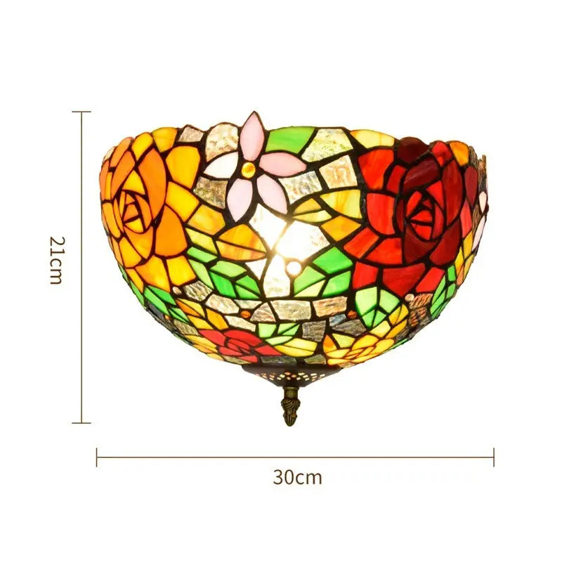 12inch Handmade Stained Glass Rose Tiffany Style Ceiling Light Fixtures - CTL