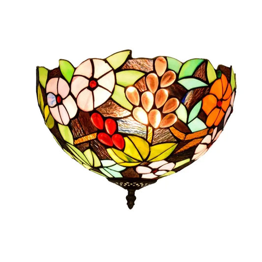 12inch Handmade Stained Glass Grape Flower Lampshade Tiffany Lights Ceiling Lamp - CTL