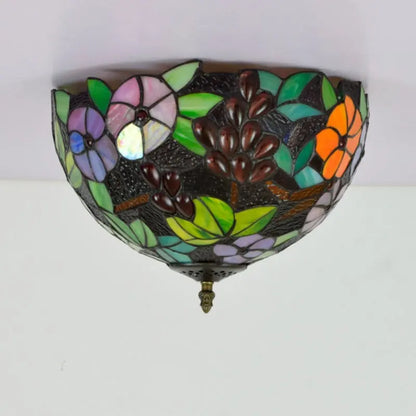 12inch Handmade Stained Glass Grape Flower Lampshade Tiffany Lights Ceiling Lamp - CTL