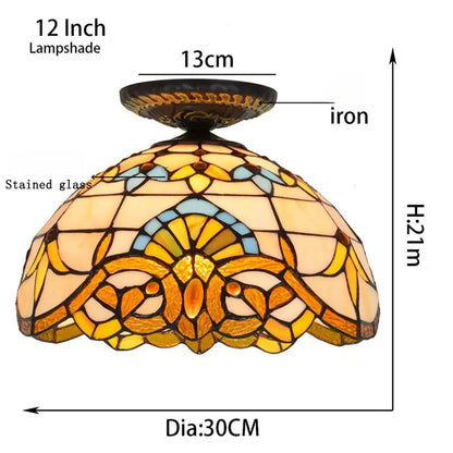 12inch Stained Glass Baroque Handmade Tiffany Lights Ceiling Lamp - CTL