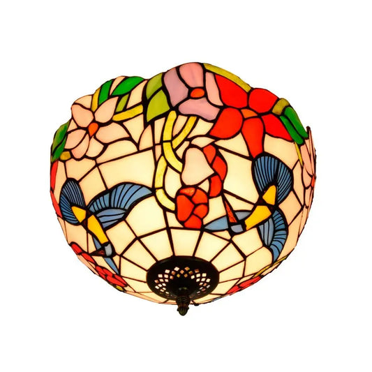 12inch Handmade Stained Glass Bird Floral Tiffany Lights Ceiling Lamp - CTL